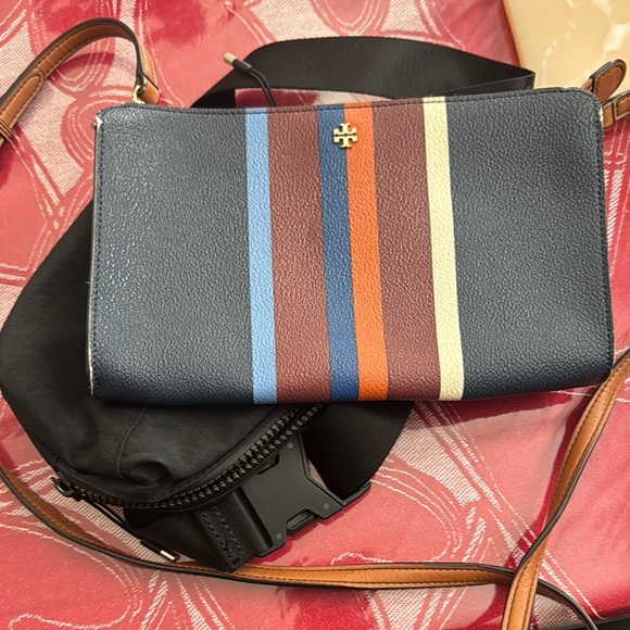 Tory Burch Handbags - Tory Burch Blue and Brown Crossbody Bag with Striking Stripes